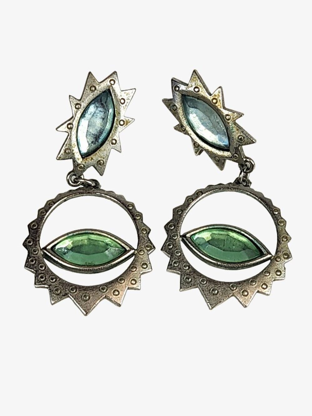 Dangly Eye Earrings, Sterling Silver, Prehnite, Posts, 2.13"